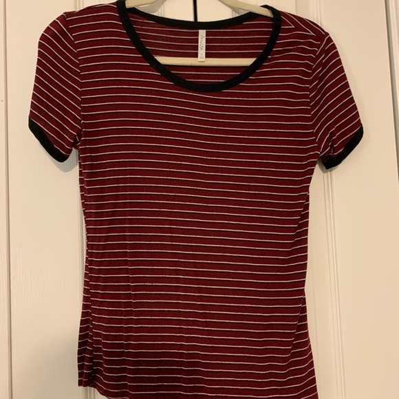Burgundy, black, and white striped top - Picture 1 of 1